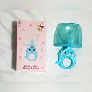 Adorable Blue Silicone Baby Toothbrush with U Shape